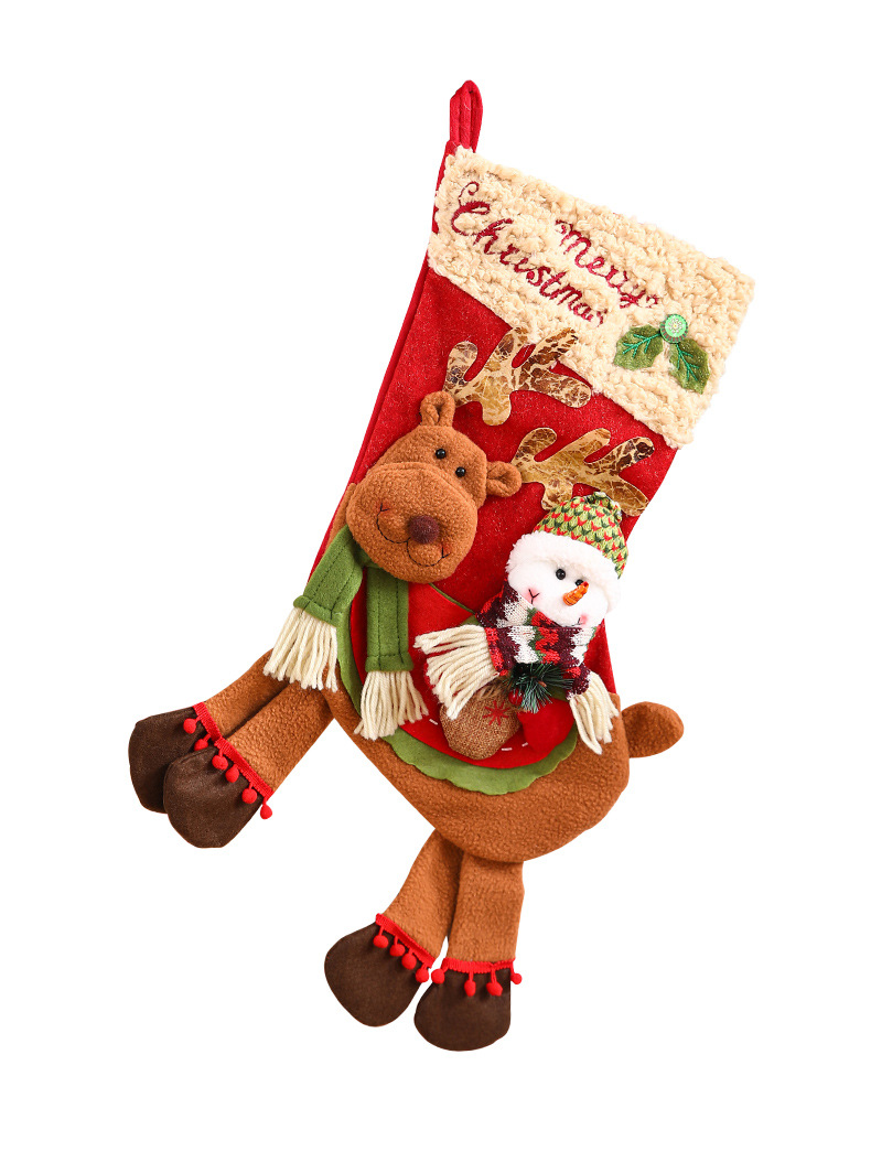 Large Christmas Stocking Gift Bags Christmas Decorative Bags for Santa Snowman Candies and Apples two-pack socks Large-sized sock gift bag