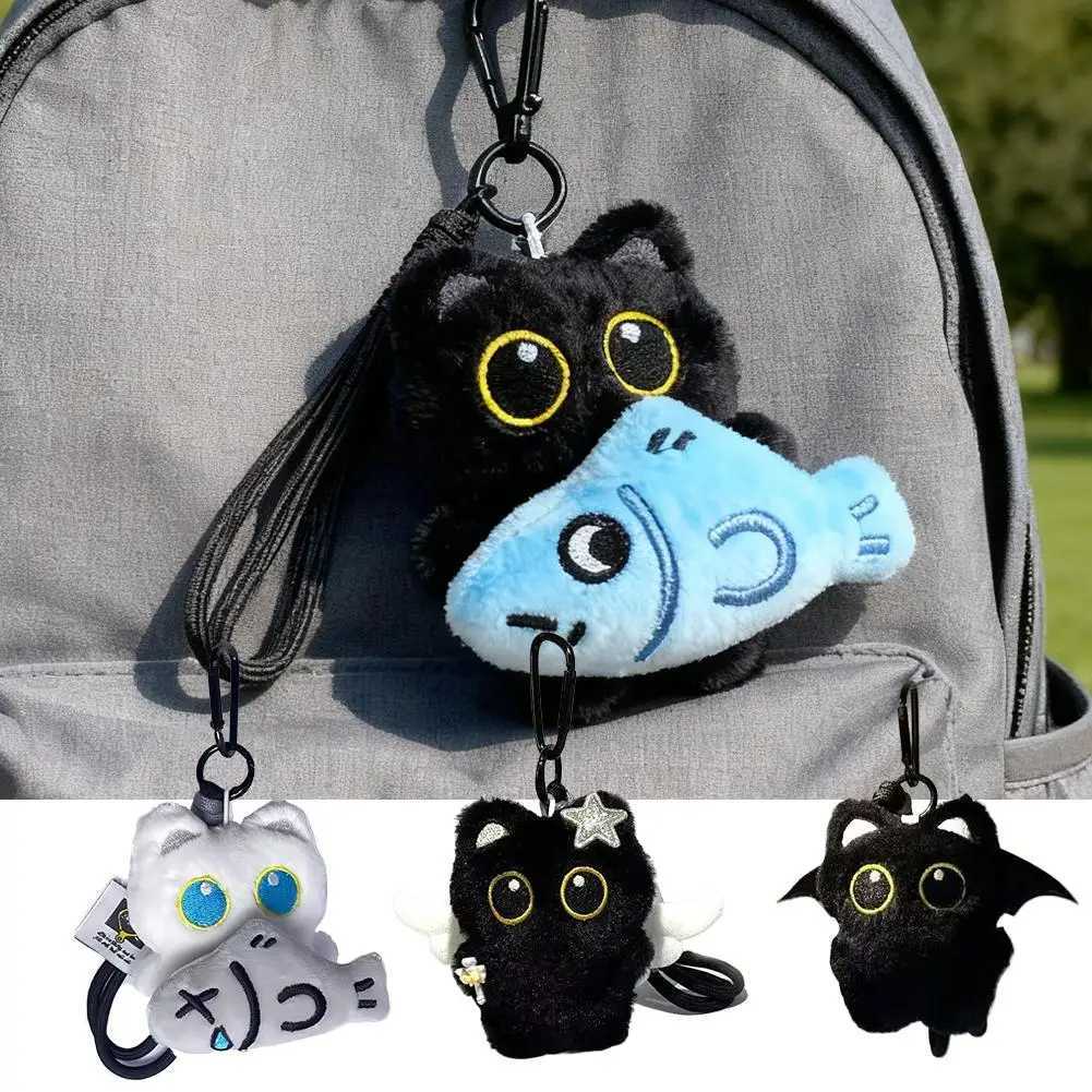Cute Cartoon Plush Black Cat Keychain Bag Pendant Decoration Kawaii Stuffed Doll Toy Car Keyring Accessories Couples Gift C251104
