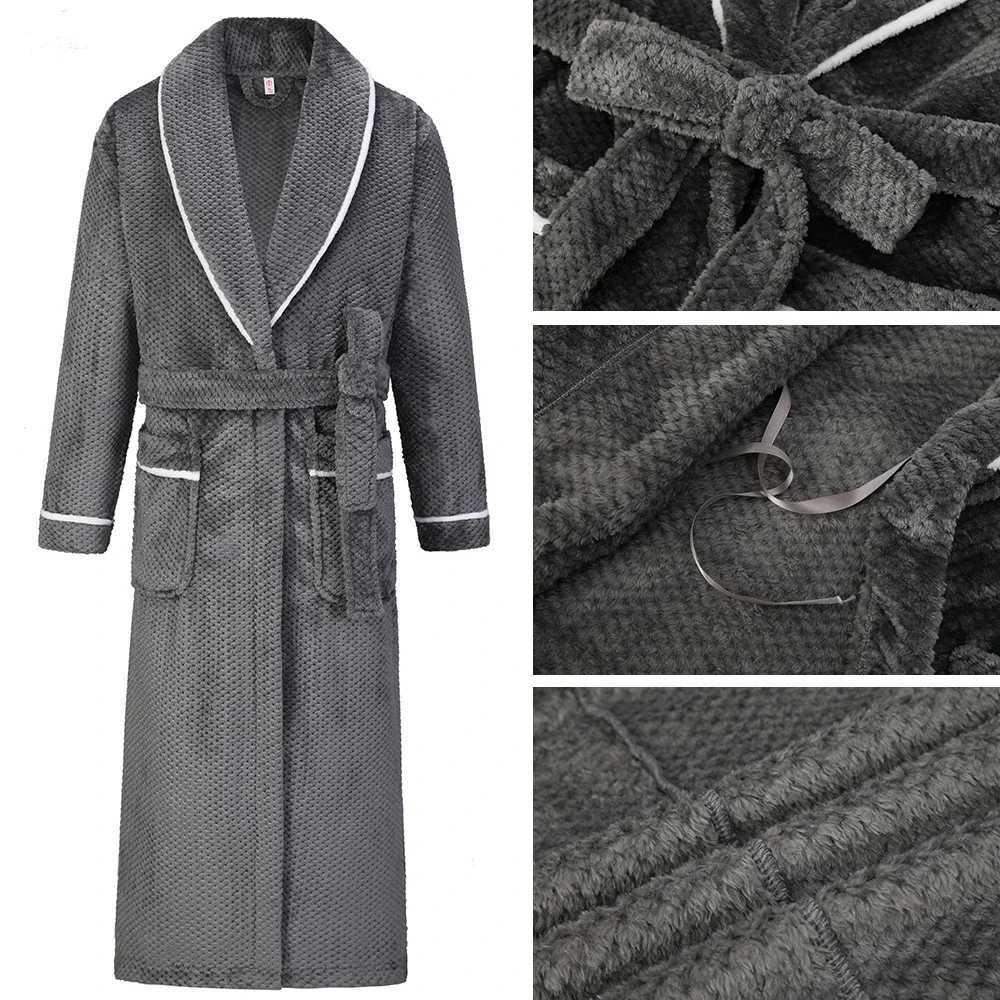 Winter Thicken Couple Flannel Long Robe Sleepwear Warm Mens Nightwear Bathrobe Gown Large Size Loose Coral Fleece Homewear 4XL C251104