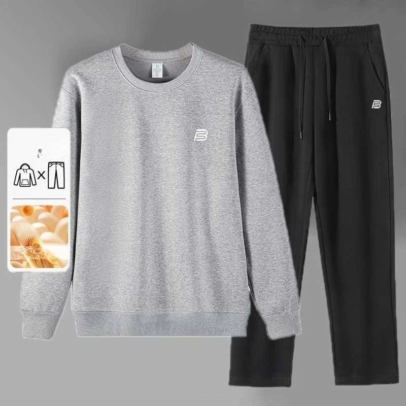 Mens 2pcs FleeceLined Hooded ZipUp Tracksuit Set Casual Sportswear for Gym Running Daily Lounging AllSeason Fit J251104