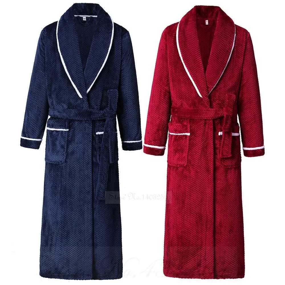 Winter Thicken Couple Flannel Long Robe Sleepwear Warm Mens Nightwear Bathrobe Gown Large Size Loose Coral Fleece Homewear 4XL C251104