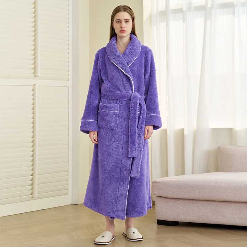 2025 New Winter Robe Lady Thick Coral Fleece Sleepwear Kimono Gown with Pocket Large Size 3Xl Pajamas Peignoir Shower Bathrobe C251104