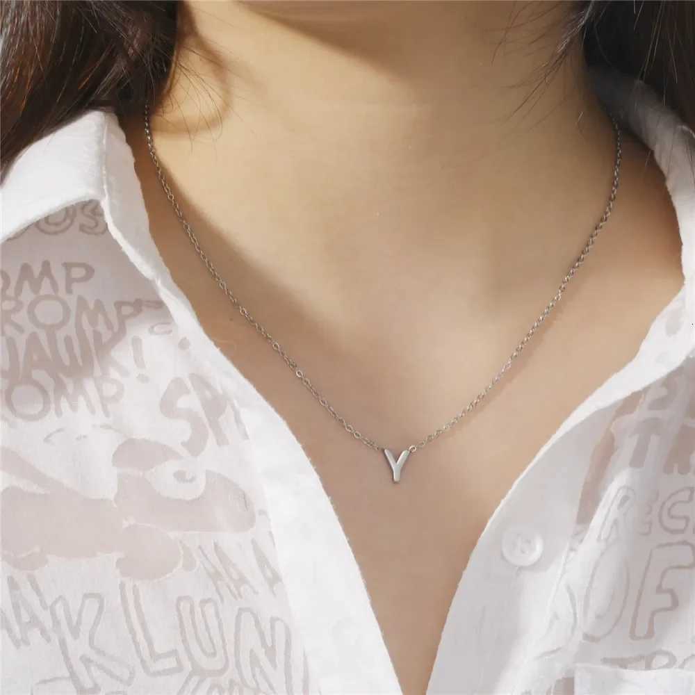 Skyrim A-Z Alphabet Necklace Stainless Steel Jewelry Woman Fashion Minimalist Initial Letter Choker Neck Chain Mothers Day GiftsXJ251104
