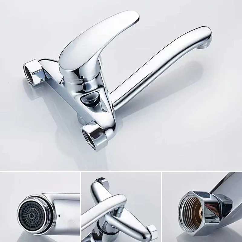 Double Hole Sink Faucet Kitchen Faucets Bathtub Faucet Wall Mounted HotCold Water Mixer Tap Single Handle Chre Taps Y251104