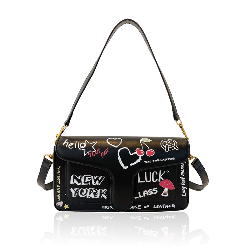 Brand Designer Shoulder Bag for Women, Graffiti Stylish Crossbody BagCover handbag in Black White colors 2028-2