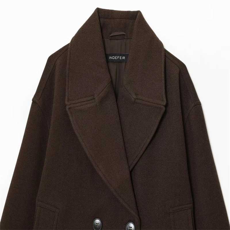 2025 Autumn Womens Urban Fashion Classic Dark Brown DoubleBreasted Short Coat J251103