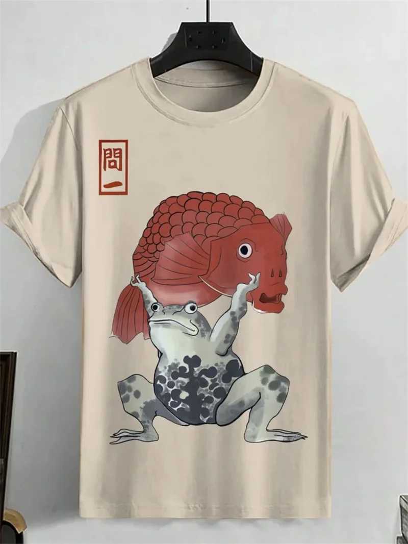 Japanese ukiyo-e graphic T-shirt mens animal wave sun 3D printed T-shirt casual short sleeved T-shirt outdoor oversized O-neck top W250403
