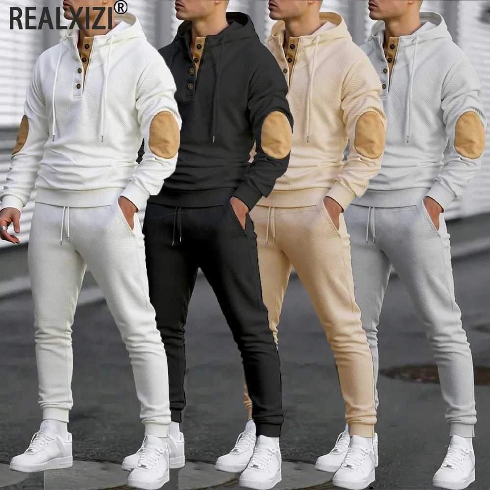 Mens Hoodie Sweatshirts and Drawstring Trousers Twopiece Sets Autumn Male Casual Fitness Jogging Sportswear Sports Suit J251104