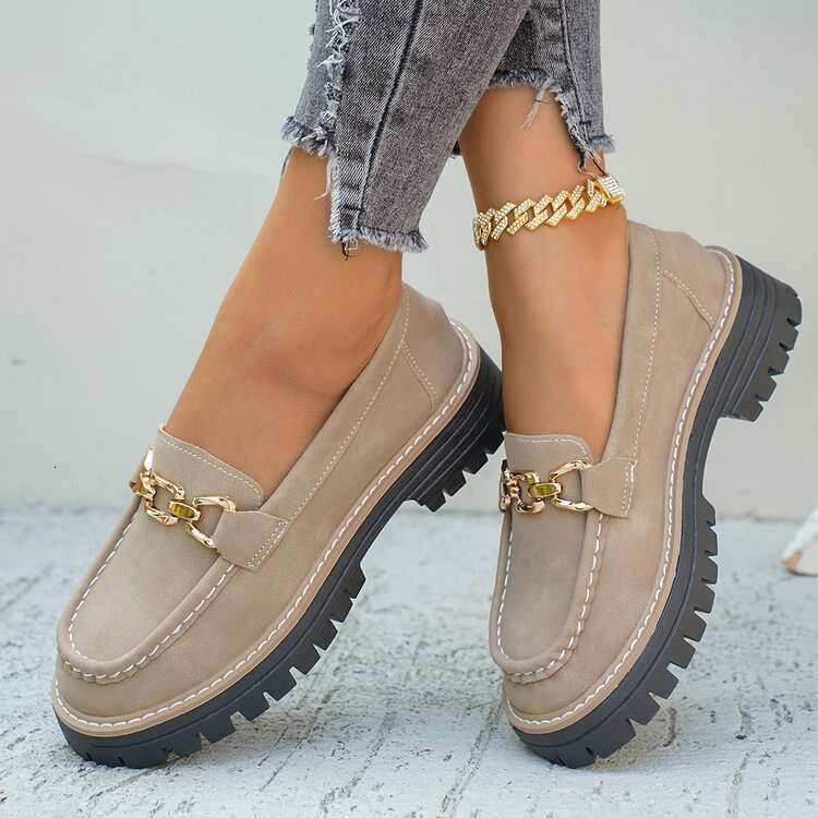 Women's 2025 New Autumn Large Size Designer Shoe British Style Suede Loafers with Heels and Thick Soles Comfortable Casual Shoes