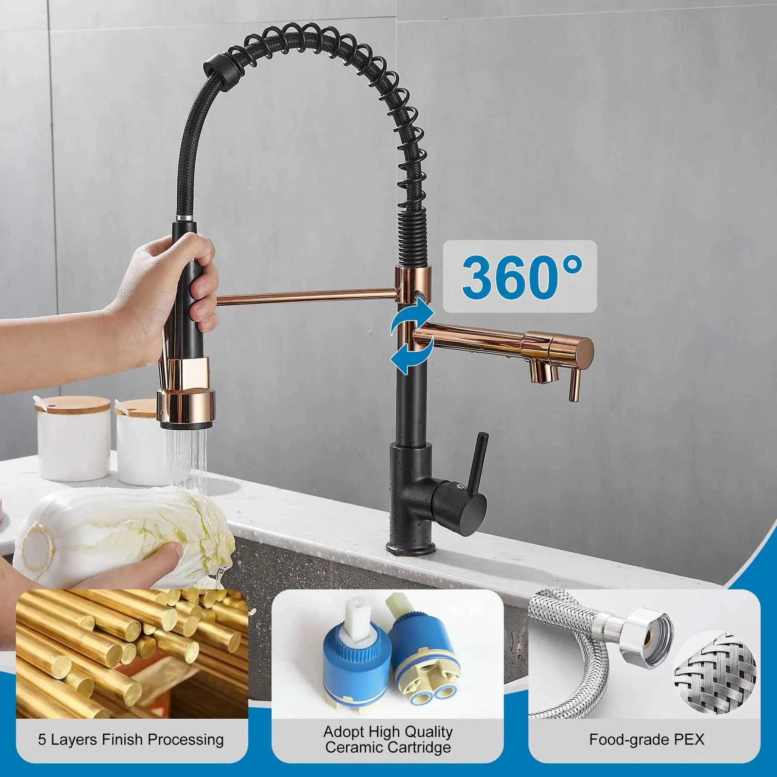 Kitchen Faucet with Pl Down Sprayer High Arc Single Handle Spring Kitchen Sink Faucet Y251104