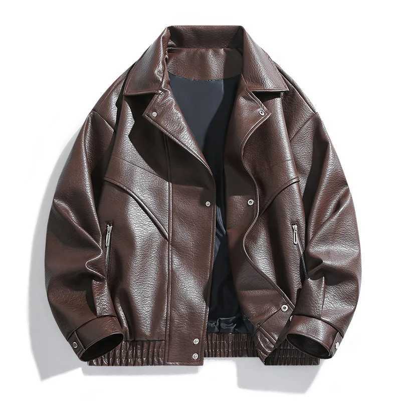 Autumn Man Leather Jacket Streetwear Motorcycle Punk Long Sleeve Male Coat Windproof Singlebreasted Oversize Men Outerwear J251103