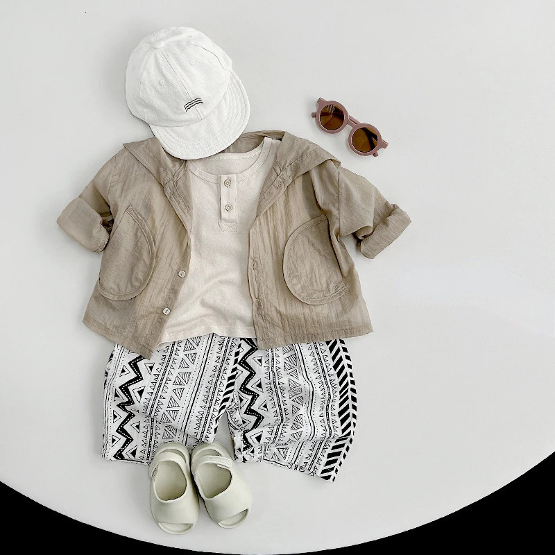 Summer Air Conditioning Shirt for Boys Lightweight Breathable Sunscreen Clothing Girls Retro Jacket Casual Childrens 250325z