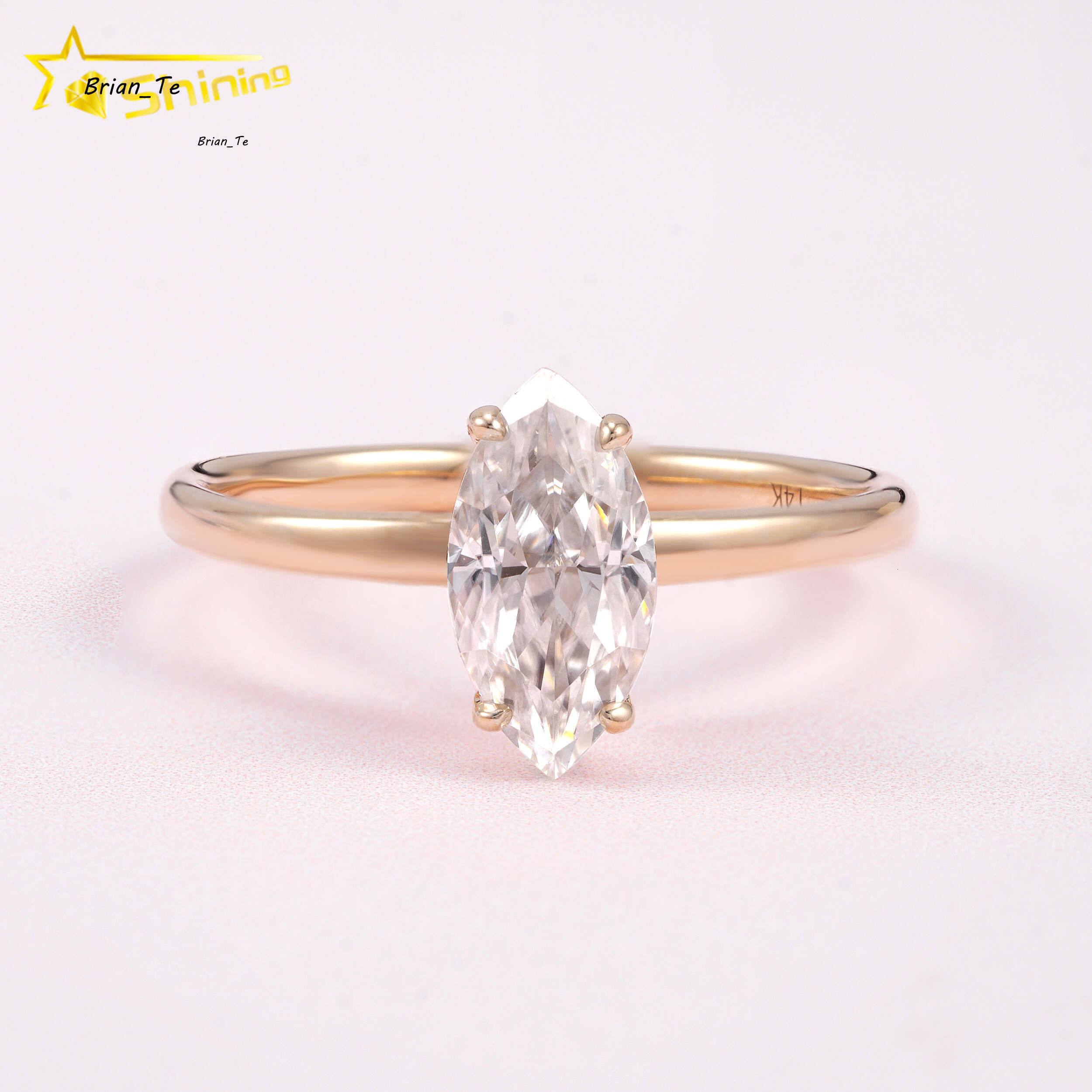 Hot Sale Lab Grown Diamond 14K Solid Yellow Gold Salitaire Marquise Cut Diamonds Plain Band Symple Design Engagement Rings