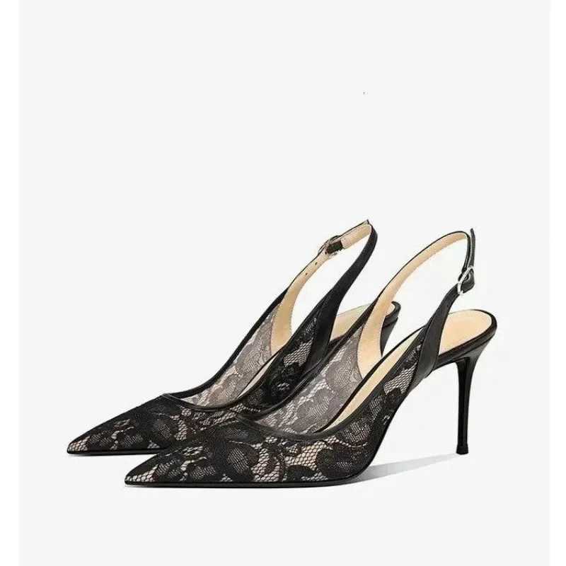 Lace Womens High Heels Sexy Party Pumps 2025 New Fashion Pointed Toe Buckle Strap Thin Heel Slingbacks Womens Sandals W251104