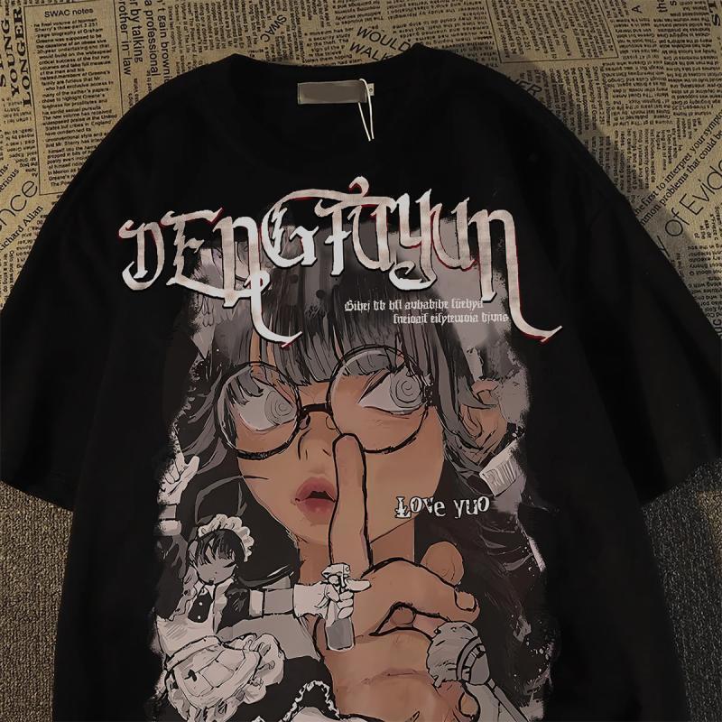 300 pounds American cartoon printed character short t-shirt for women in summer, high street loose and versatile half sleeved top trendy