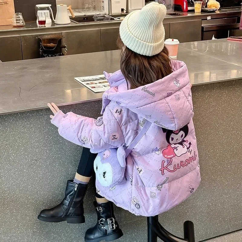 Sanrio Kuromi Girl Down Cotton Clothes Sanrios New Winter Kawaii Cartoon Child Thicken Cotton Coat Girl Coat Cotton Padded Jacket gifts H251104