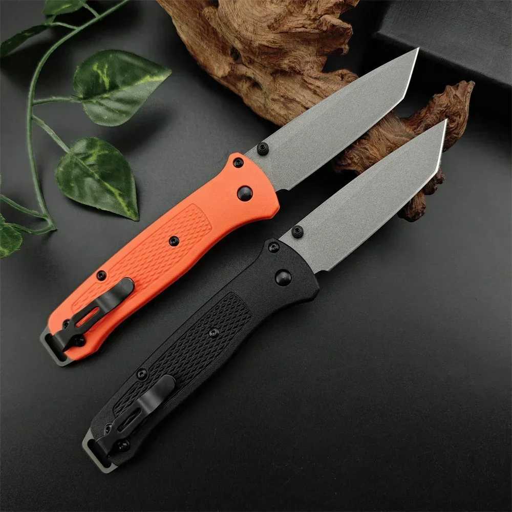 Bailout 537 Outdoor Tactical Knife Survival Knife 3.34-inch Tanto Sharp Blade Black/Orange Nylon Fiber Optic Handle with Pocket ClipT250402