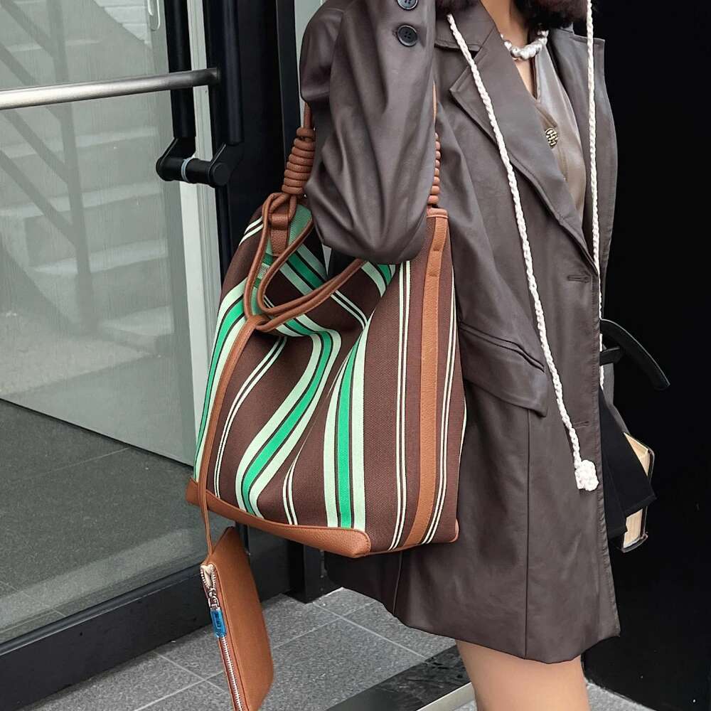 2025 Spring New Color Contrast Women Cotton Fabric Oversize Bags Minimalism Lady Daily Purse Big Tote