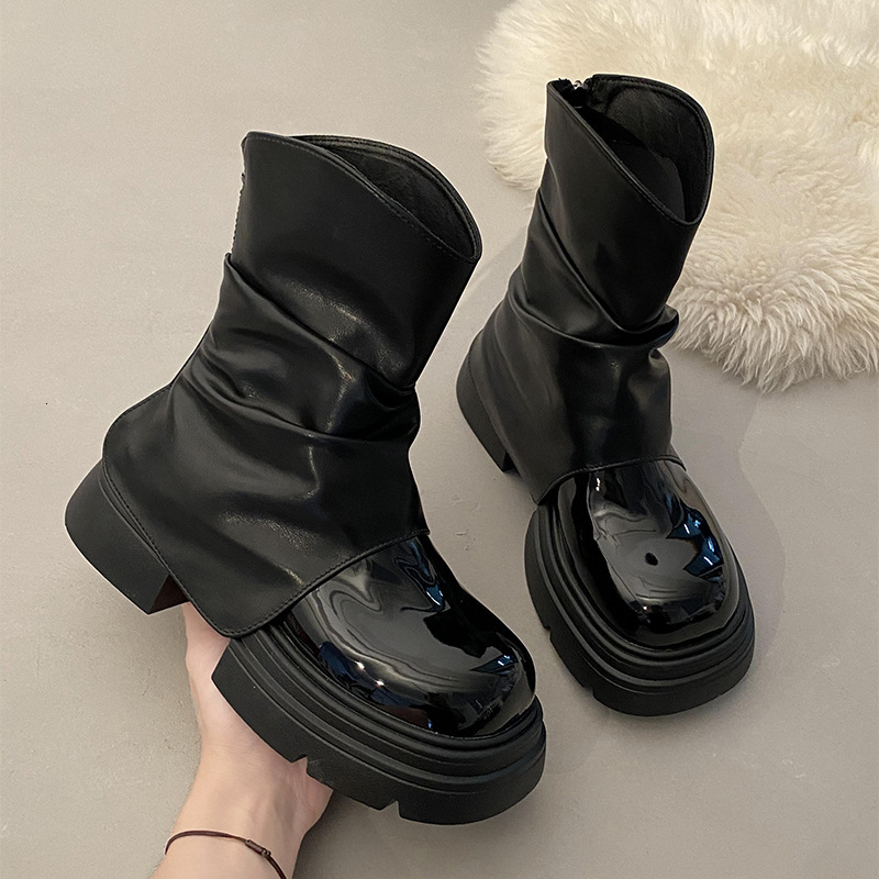 2025 new super hot thick sole multifunctional black women's single leg shorts, high-end designer fashion American boots