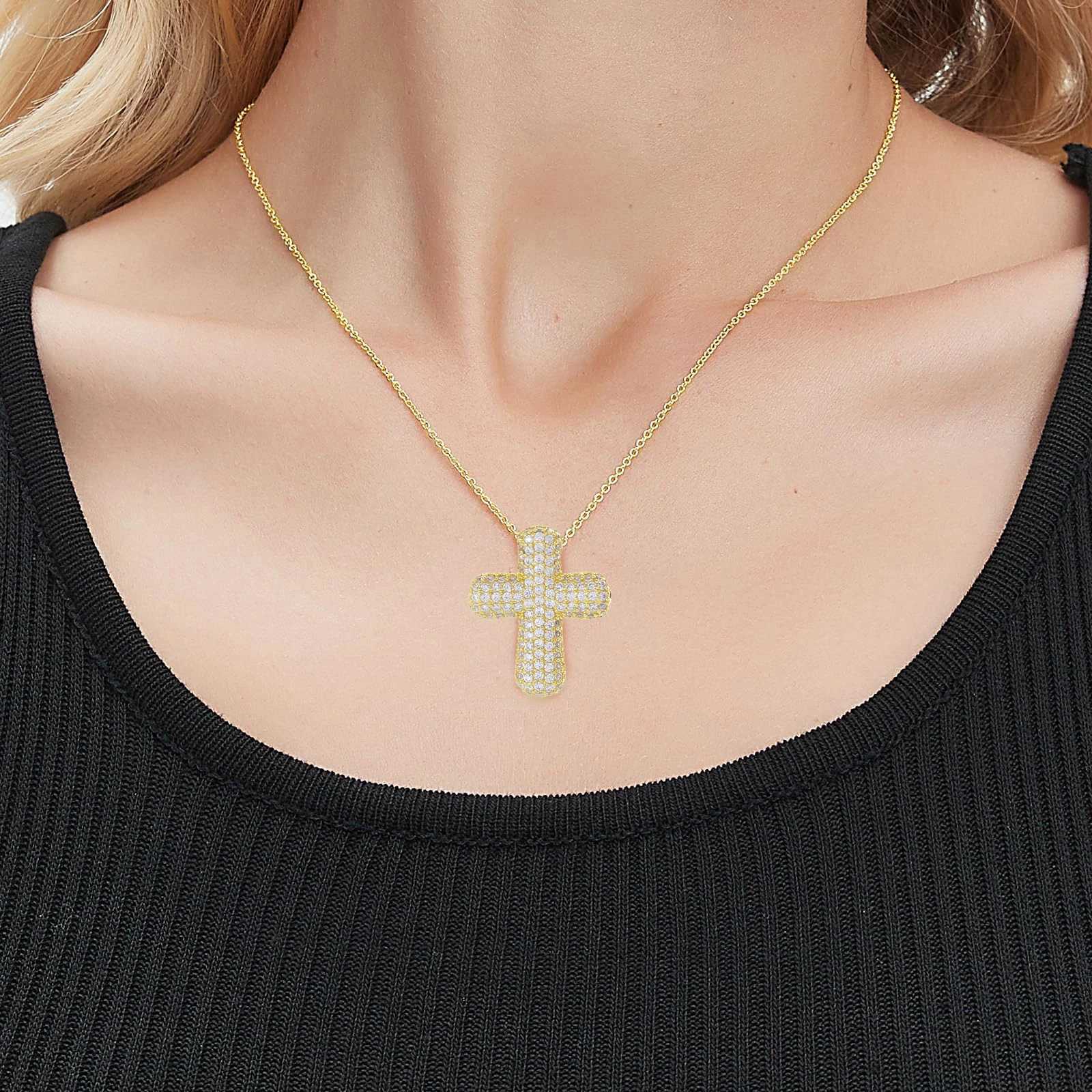 SUNSLL Classic Chunky Full Cubic Zircon Cross Pendant Necklaces For Women Men Gold/Silver Color Catholicism Religious JewelryXJ251104