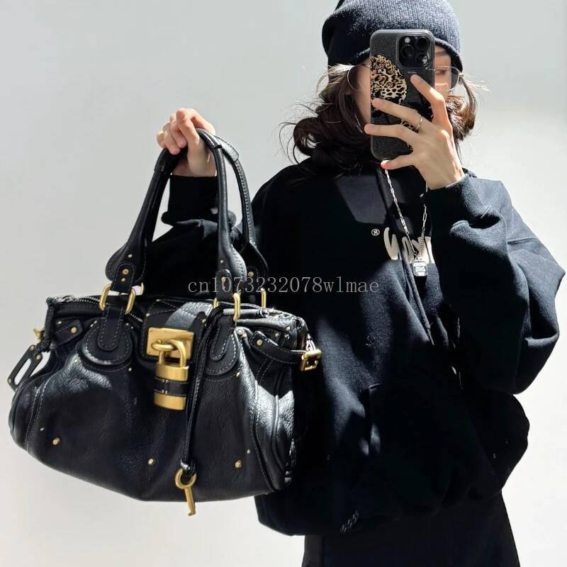 Luxury Designer Lock Buckle Tote Vintage Women Boston Hobo Large Capacity Commuting Shoulder Bag Ladies Female Handbag