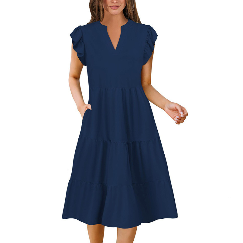 New 2025 Womens Spring/Summer Casual Loose V-neck A-line Dress