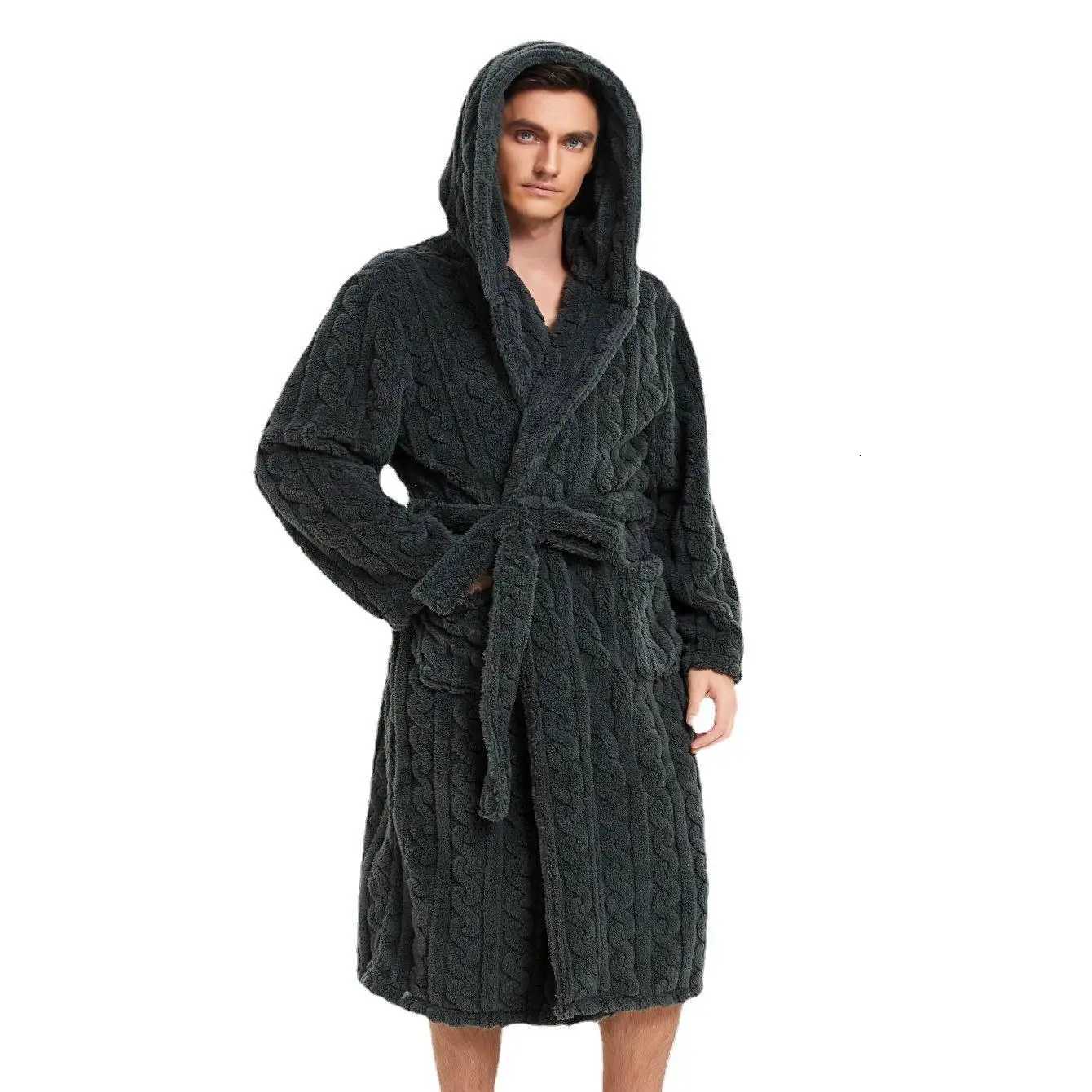 New Winter American-Style Robe - Plus Size Comfortable Cotton-Blend Fleece Hooded Pyjamas for Men Thickened Couples Robe C251104