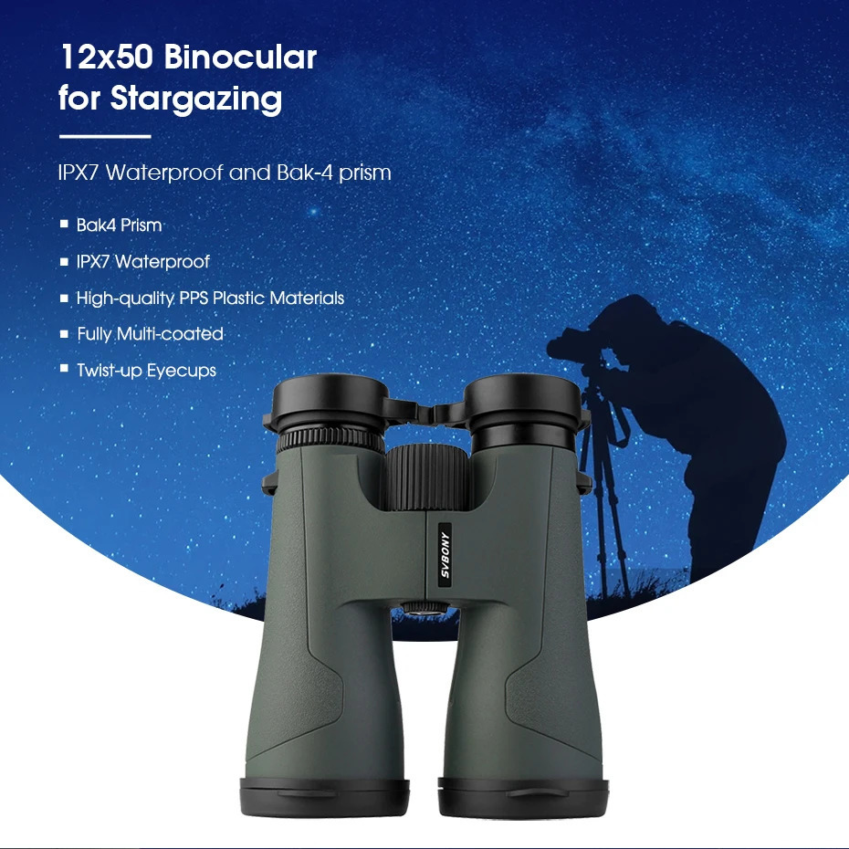 SVBONY Telescope SA203 12x50 Binoculars Professional Powerful BAK4 IPX7 Waterproof Camping Equipment for Birdwatching Stargazing 250403