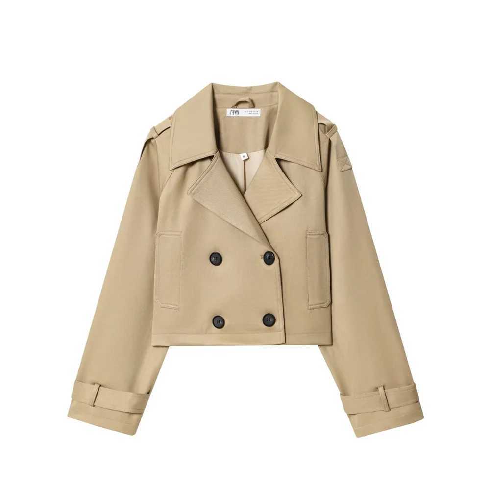 Autumn new womens casual temperament simple lapel long sleeved double breasted short windbreaker J251103