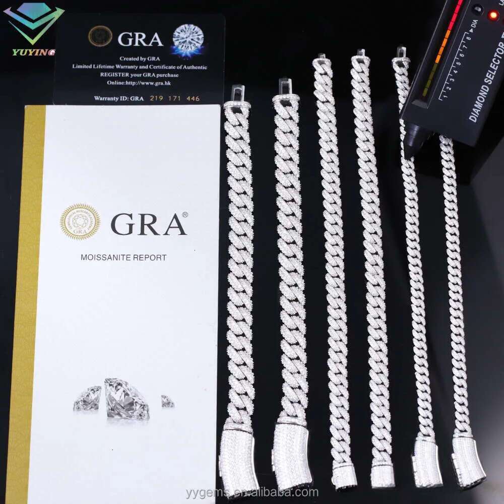Hot-sale Iced Out 6mm-13mm Vvs Moissanite Dia Chain S Sterg Sier Cuban k for Men Hiphop Fine Jewlery Necklaces