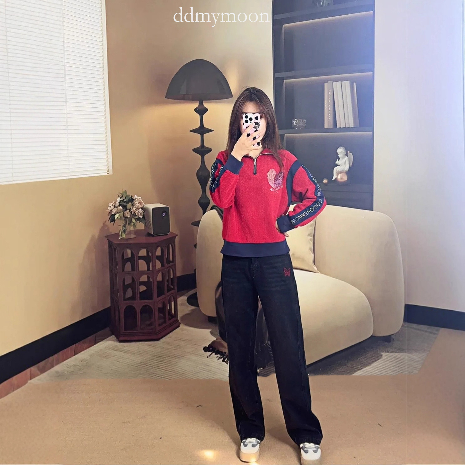 Autumn Design Sense Butterfly Straight Slimming Wide-Leg Jeans Retro Craft Korean Style Elegant Niche Pants Women's Clothing ddmymoon