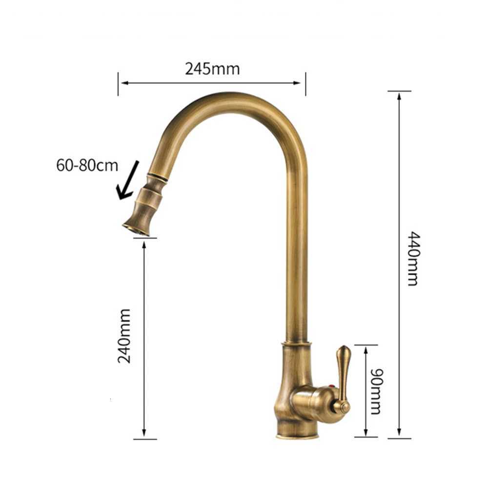 Antique Brass Kitchen Sink Faucet Pl Down Swivel Spout Kitchen Deck Mounted Bathro Hot and Cold Water Mixers Tap Y251104