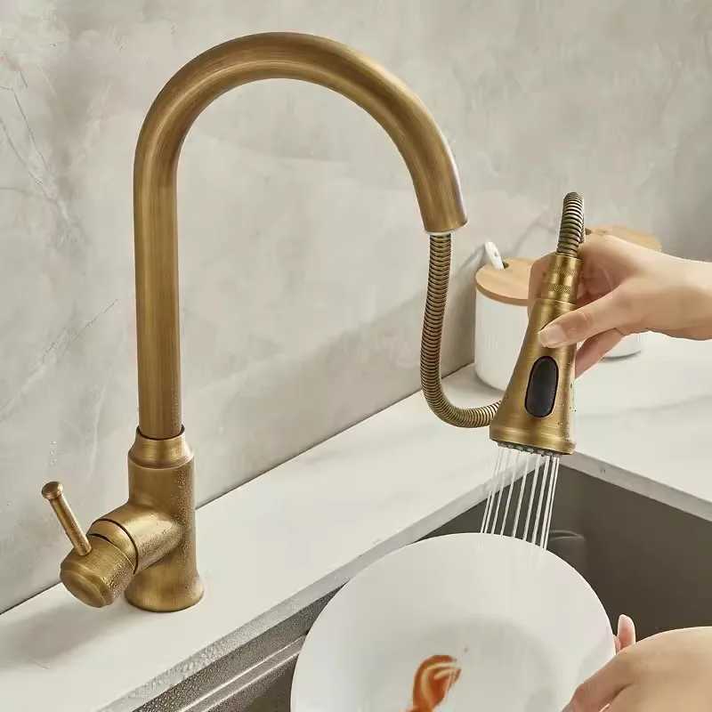 Tuqiu Antique Pl Out Kitchen Faucet Brass Sink Faucet Mixer Tap 360 degree rotation torneira cozinha mixer taps Kitchen Tap Y251104