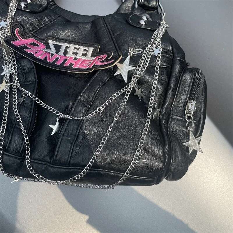 HAEX Y2k Vintage Women Bag 2023 Trend Large Capacity Multi Pockets Chains Tote Bags Female Punk Moto Style Shoulder Bolso Mujer