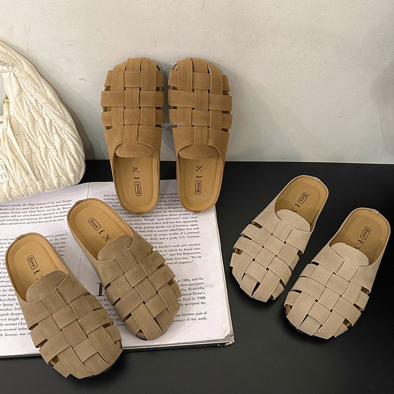 New Designer Sandals With Free Shipping Baotou Half Slippers Women's Summer Outerwear 2025 Knitted Hollow Breathable Comfortable Flat Bottom Lazy