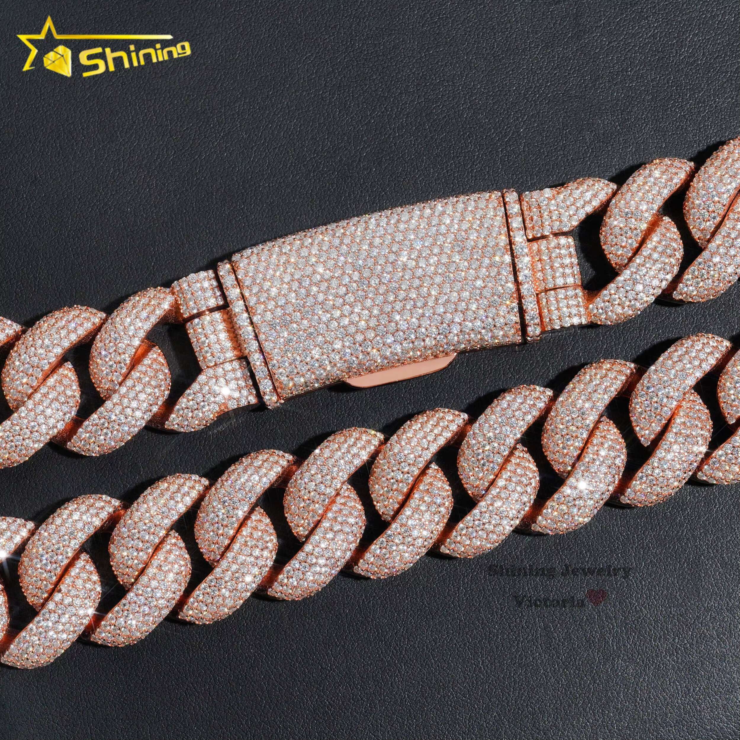 New Arrival Iced Out Rapper Jewelry Moissanite Chain 925 Sterling Silver 25mm Rose Gold Plated Vvs Moissanite Cuban Link Chain