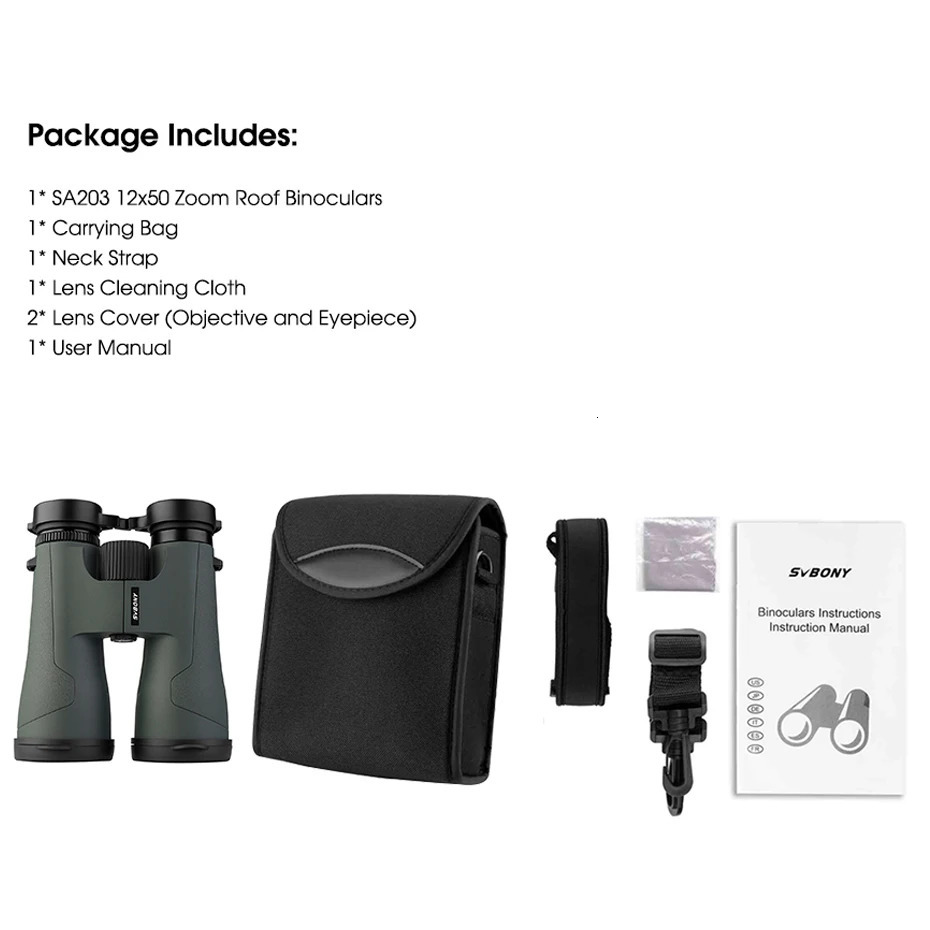 SVBONY Telescope SA203 12x50 Binoculars Professional Powerful BAK4 IPX7 Waterproof Camping Equipment for Birdwatching Stargazing 250403