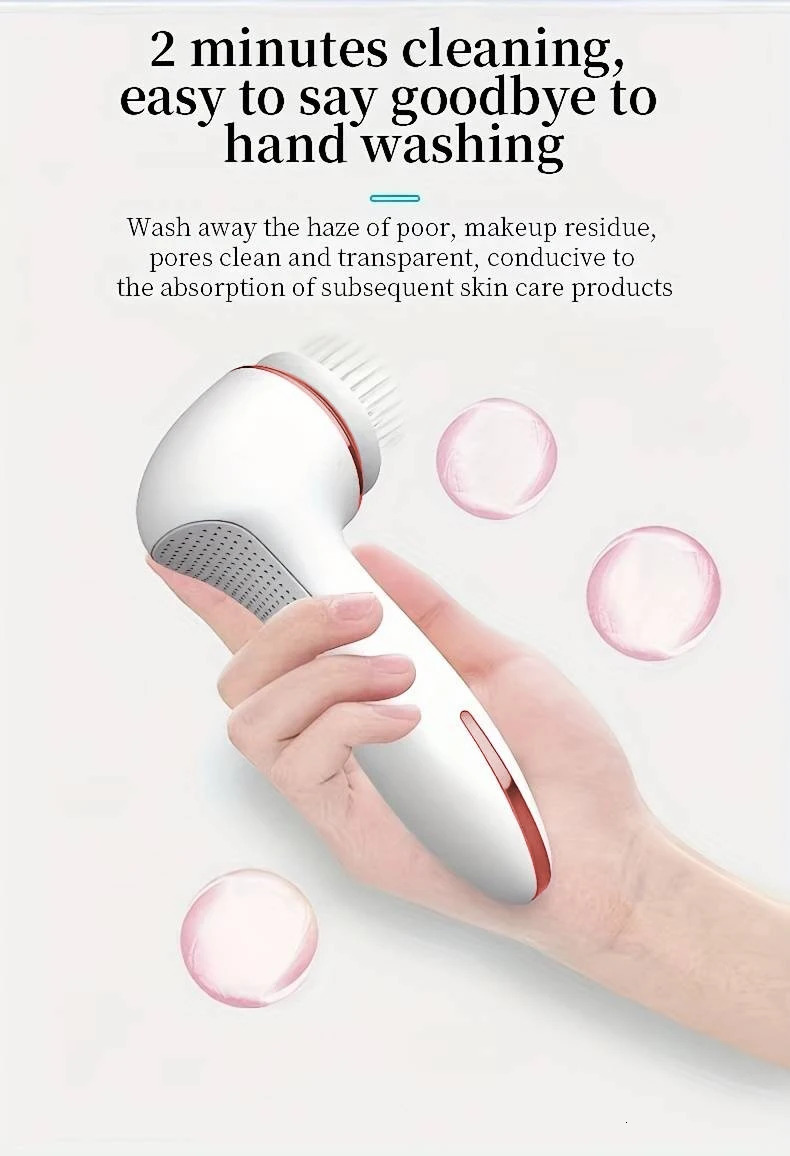 Electric Facial Cleansing Brush 3 in 1 with 3 Brush Heads Water Proof Rechargeable Rose Gold with Purple Massage Head 251030