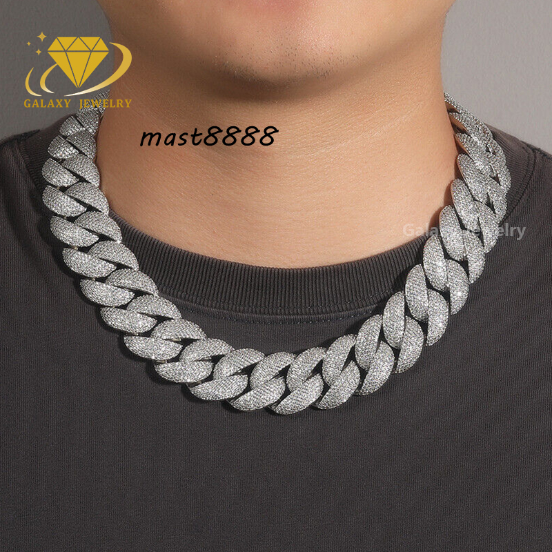 High Quality 25mm Big Cuban Link Chain Iced Out Moissanite Choker Hiphop 925 Sterling Silver Collars Miami Cuban Necklace