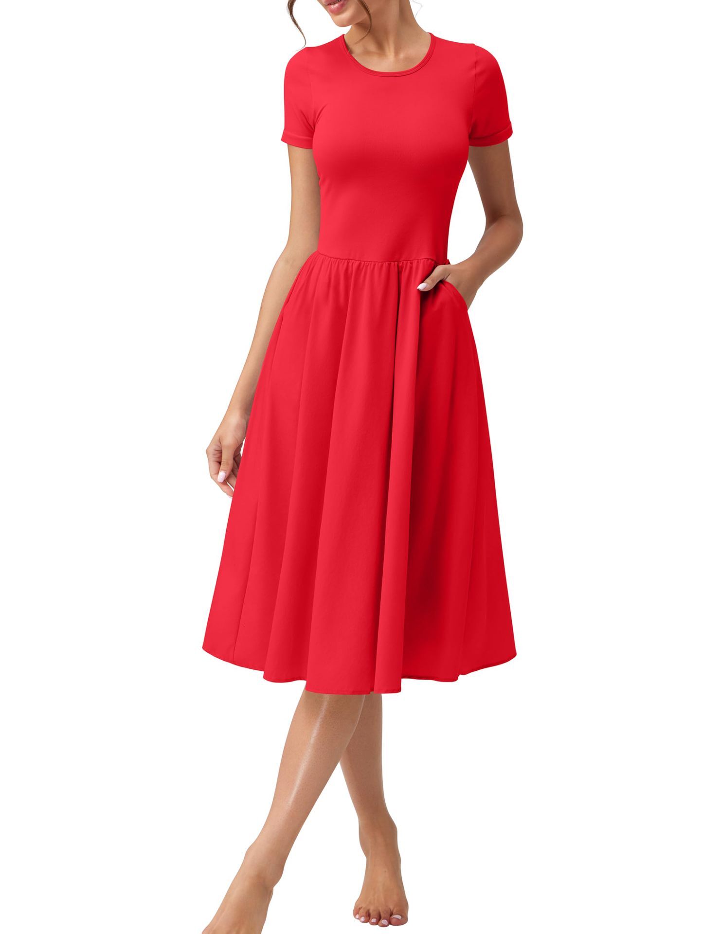 2025 New Summer Womens Fashion Casual Commuter Round Neck Short Sleeve Long Dress Launched