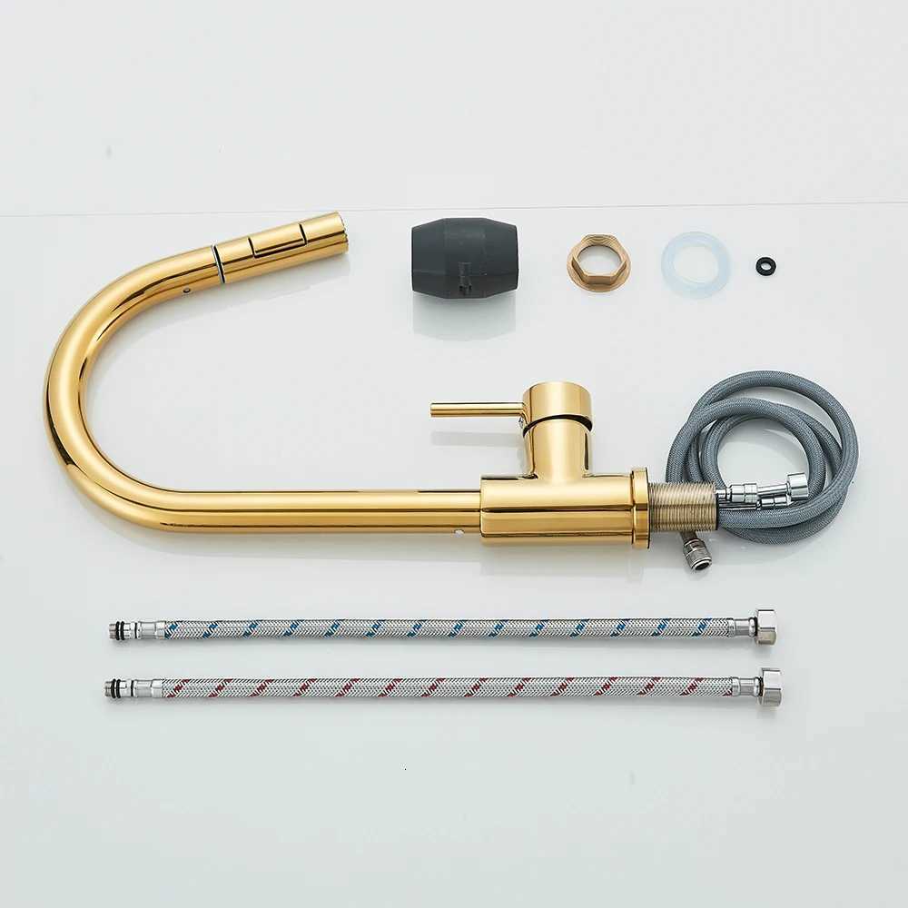 Pl Out Kitchen Faucet 2-Ways Stream/Shower Sprayer Deck Mounted Hot and Cold Water Mixers Single Handle Taps Y251104