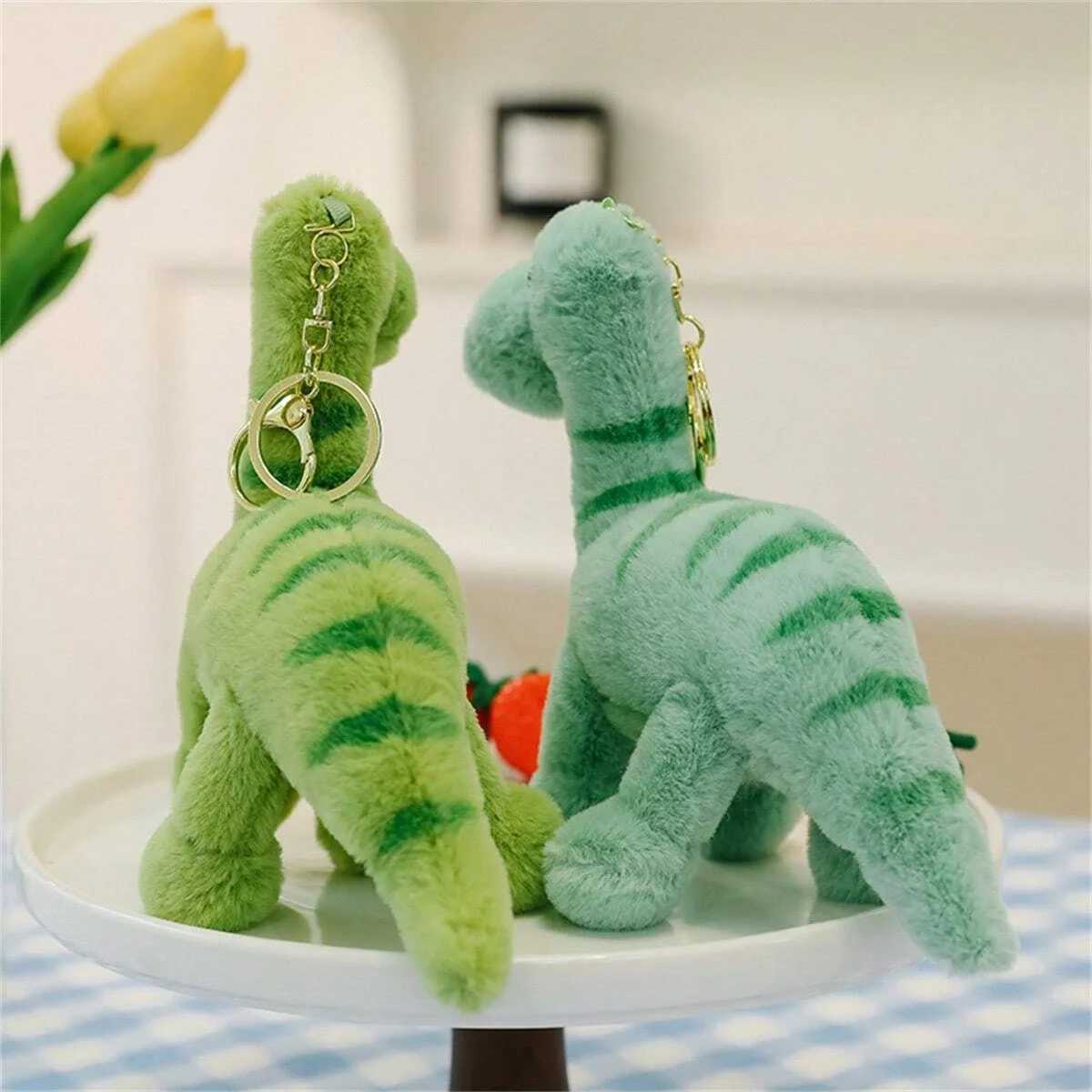 Fluffy Dinosaur Keychain Long Plush Soft Key Ring for Backpacks Cute Bag Charm Accessory Stuffed Animal Plush Bag Pedant C251104