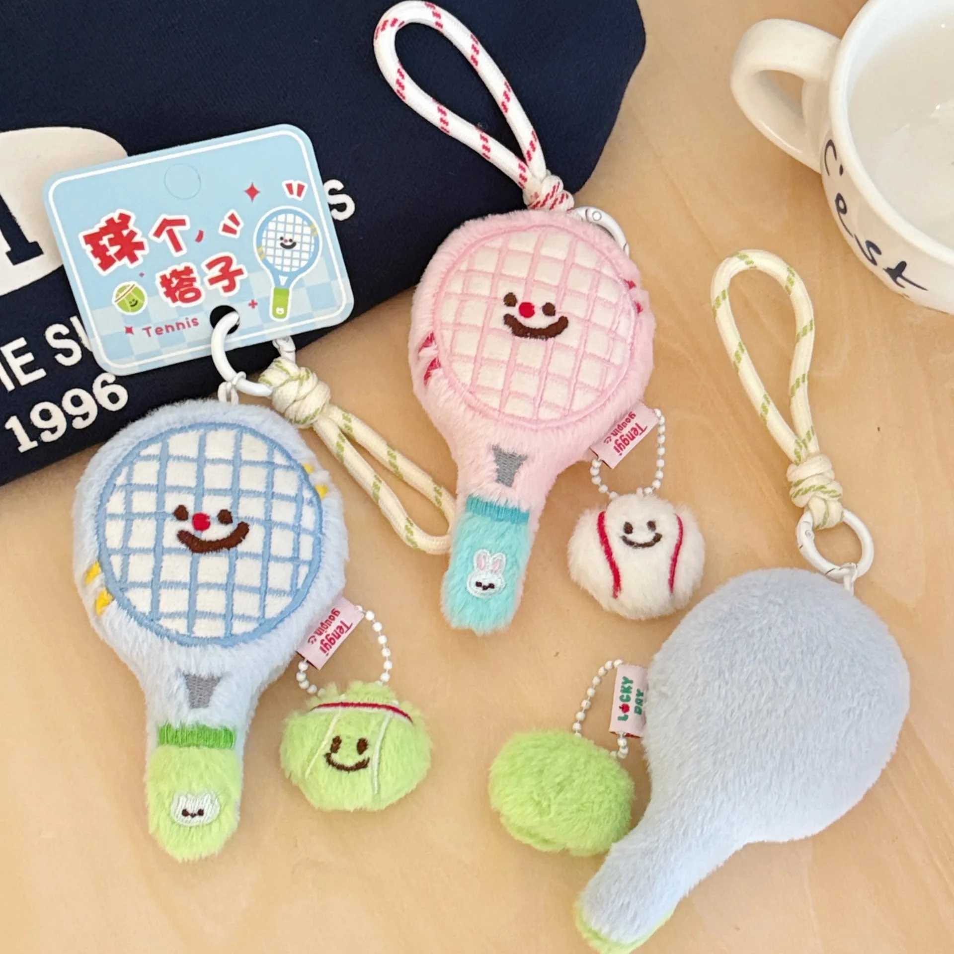 Cute plush tennis racket figurine pendant bag keychain pendant couples best friend pendant C251104