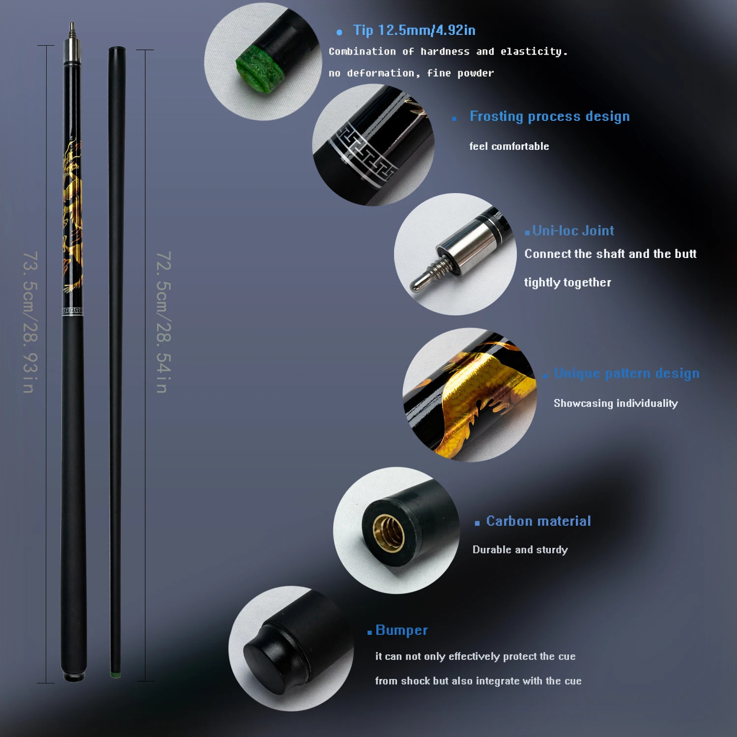 Professional Carbon Fiber Billiards Cue Stick Chinese Dragon n 13mm Tip Ideal for Nine Ball and Carom Durable 251104