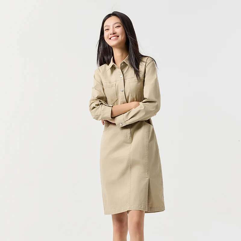 Semir Women Slit Lapel Vintage 2025 Spring New Waist-Cinching Workwear Dress