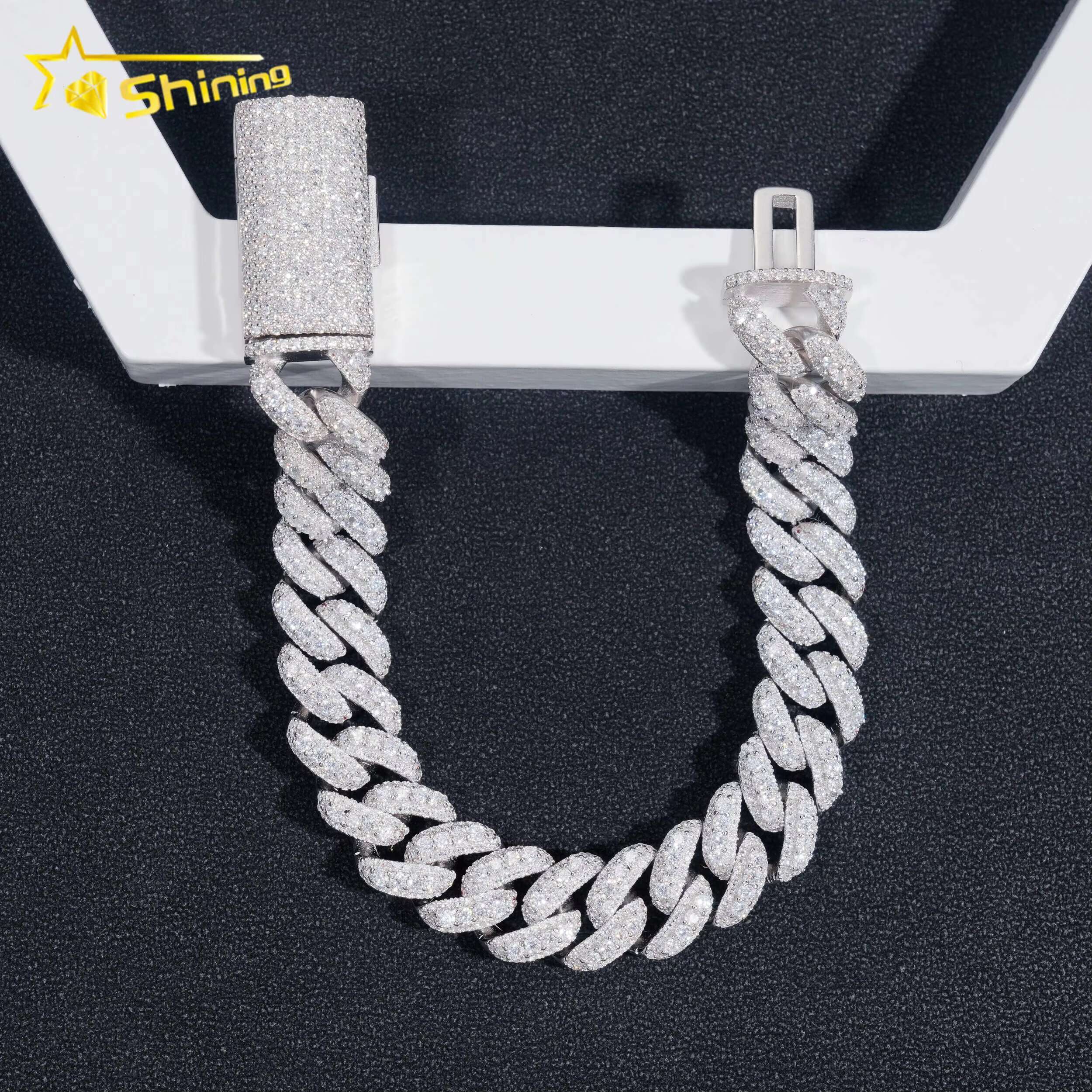 Hip Hop Jewelry 13MM Iced Out 925 Silver Gold Plated VVS D Color Infinity Link Moissanie Cuban Link Chain Bracelet