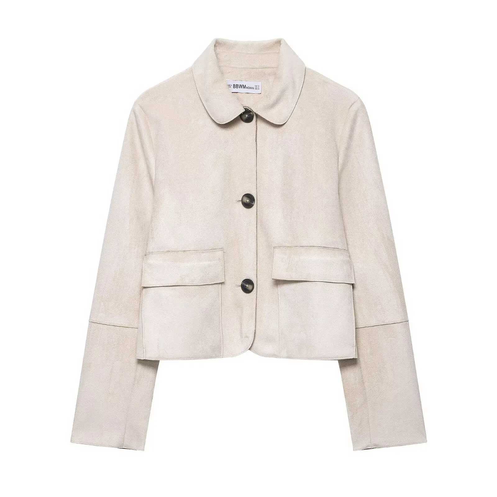 Suede Jacket For Womens Autumn Street Vintage Casual Pockets Coat Solid Lapel Long Sleeve Fashion Short Jackets J251103