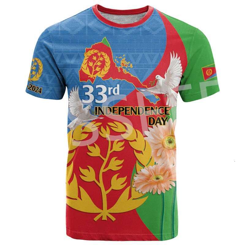 Custom Name Country Eritrea Ethia Flag Tribe Tattoo Retro 3DPrint Summer Haruku Casual Short Sleeves T-Shirts Streetwear N1