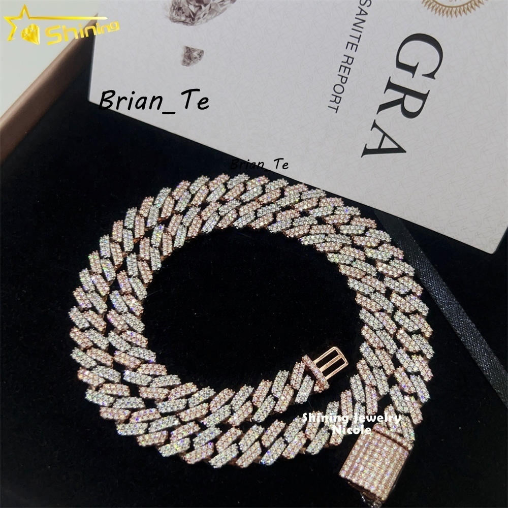 Two Tone Color Rose Gold White Gold 10mm Custom Hip Hop Silver Moissanite Miami Iced Out Cuban Link Chain