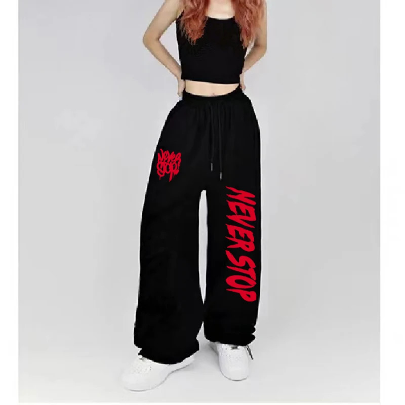 Black White Drawstring n Sweatpants Street Dance Hiphop Sports for Women Summer Allmatch Long Pants Woman Z260314